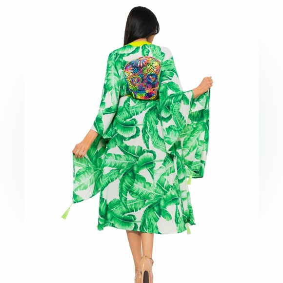 Aromena Other - Aromena cashmere swim cover up kimono skull